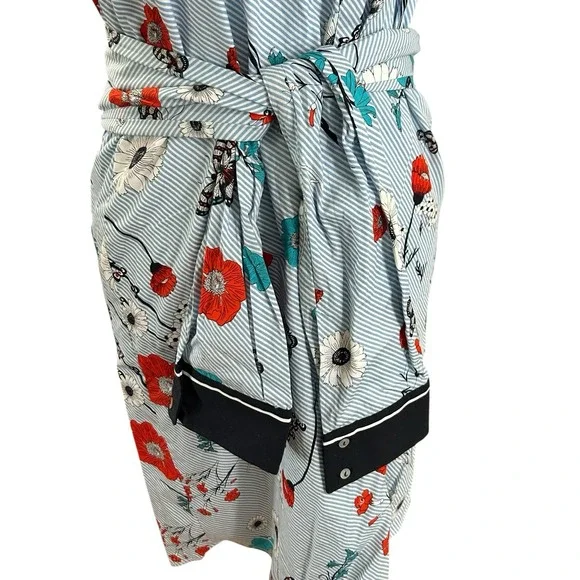 Zara blue Striped/floral shirt dress‎  Sz medium blue,multicolor - Picture 3 of 6